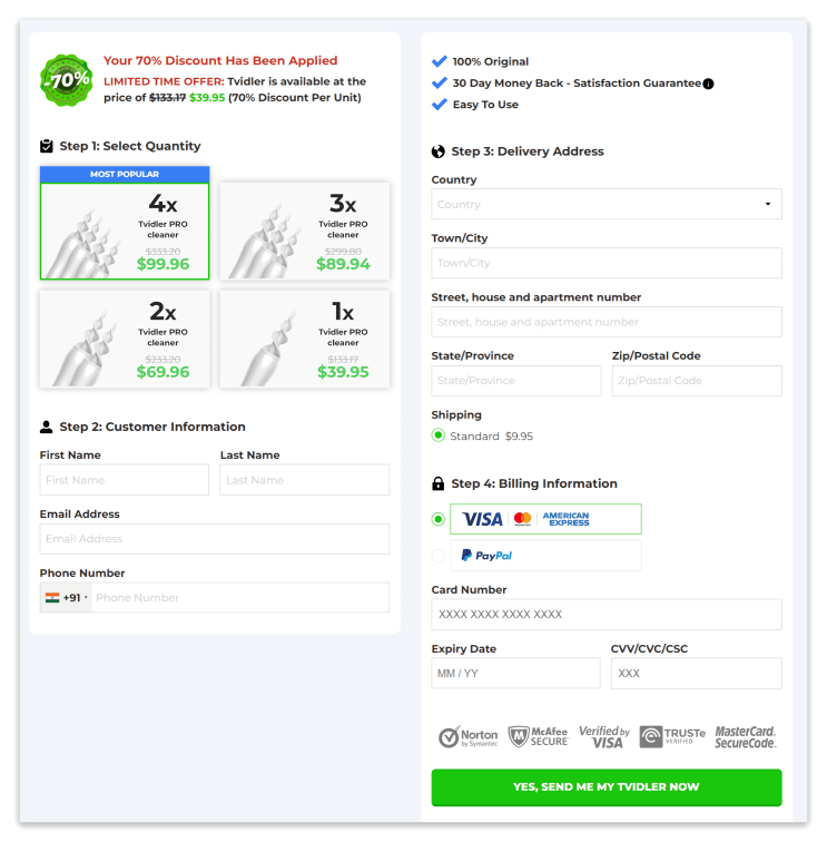 Tvidler checkout page